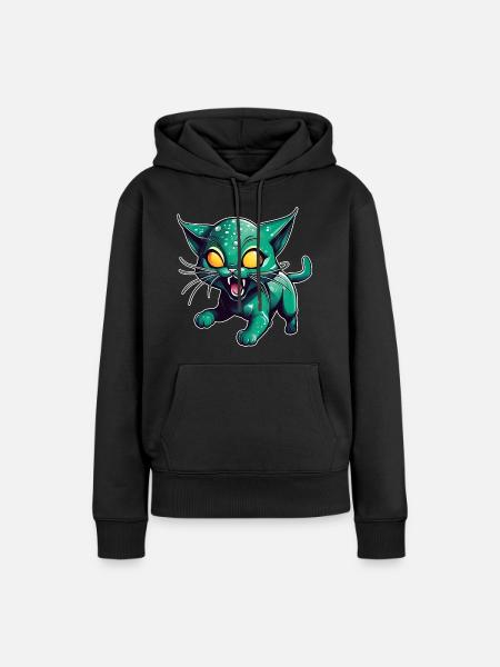 Grüne Alien Katze - Frauen Premium Bio Hoodie - Schwarz