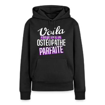 Ostéopathe osté kiné - Sweat à capuche Premium bio Femme - noir - Devant - Julia (174cm)