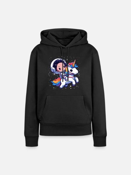 Chibi Astronaut und Einhorn - Frauen Premium Bio Hoodie - Schwarz