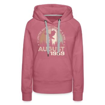 Incomparable depuis août 1959, 65e Anniversaire - Sweat à capuche Premium bio Femme - mauve - Devant - Isabella (175cm)
