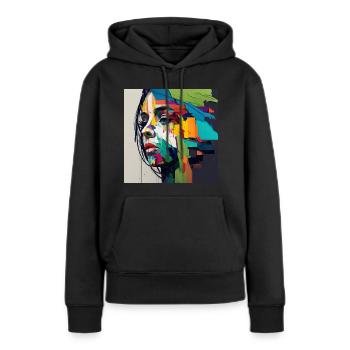 Premium Design - Frauen Premium Bio Hoodie - Schwarz - Vorne - Julia (174cm)