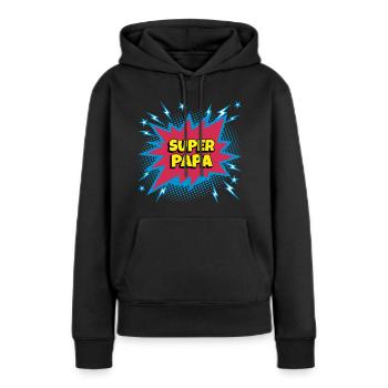 Super Papa (super héro) - Sweat à capuche Premium bio Femme - noir - Devant - Julia (174cm)