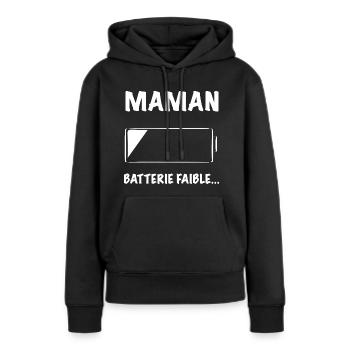 Cadeau Humour Maman Fatigué Batterie faible - Sweat à capuche Premium bio Femme - noir - Devant - Julia (174cm)