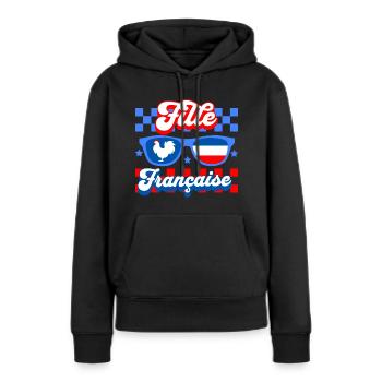 Fille Française Femme Fière D'Être Française - Sweat à capuche Premium bio Femme - noir - Devant - Julia (174cm)