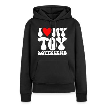 Adore Mon Copain Humour J'aime Mon Petit Ami - Sweat à capuche Premium bio Femme - noir - Devant - Julia (174cm)