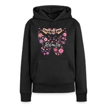 Papillon Femme Pharmacienne Retraite - Sweat à capuche Premium bio Femme - noir - Devant - Julia (174cm)