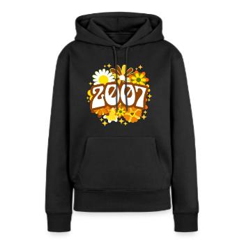 Rétro Groovy Année 2007 Femme 18 Ans Anniversaire - Sweat à capuche Premium bio Femme - noir - Devant - Julia (174cm)