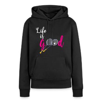 Badminton Damen Sport Geschenk - Frauen Premium Bio Hoodie - Schwarz - Vorne - Julia (174cm)