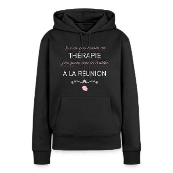 Femme Ile de la Réunion Cadeau Maman Amie - Sweat à capuche Premium bio Femme - noir - Devant - Julia (174cm)