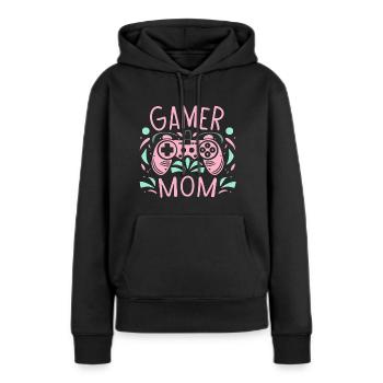 Maman joueur - Sweat à capuche Premium bio Femme - noir - Devant - Julia (174cm)