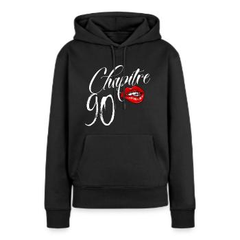 Anniversaire Femme 90 Ans Chapitre 90 Glamour - Sweat à capuche Premium bio Femme - noir - Devant - Julia (174cm)