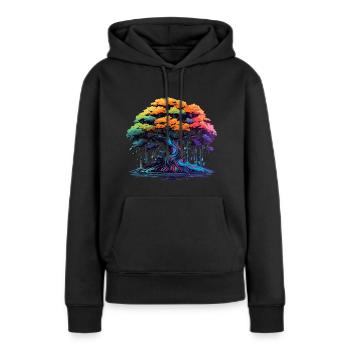 Bunter Bonsai Baum - Frauen Premium Bio Hoodie - Schwarz - Vorne - Julia (174cm)
