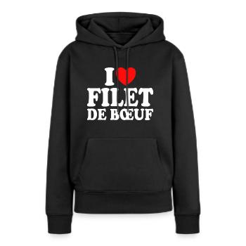 Boucher I Love Filet De Boeuf - Sweat à capuche Premium bio Femme - noir - Devant - Julia (174cm)