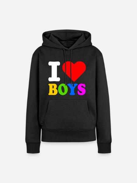 I love boys - Frauen Premium Bio Hoodie - Schwarz