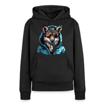 Grauer Wolf im Streetstyle | Wolfsliebhaber - Frauen Premium Bio Hoodie - Schwarz - Vorne - Julia (174cm)