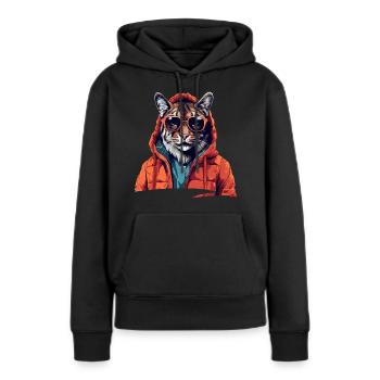 Streetstyle-Luchs | Luchs-Liebhaber - Frauen Premium Bio Hoodie - Schwarz - Vorne - Julia (174cm)