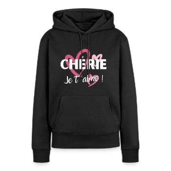 Cadeau saint valentin femme chérie je t’aime - Sweat à capuche Premium bio Femme - noir - Devant - Julia (174cm)