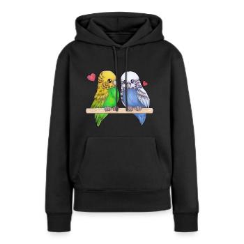 Niedlicher Wellensittich Pärchen mit Herzen - Frauen Premium Bio Hoodie - Schwarz - Vorne - Julia (174cm)