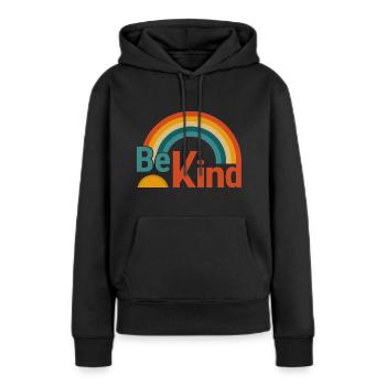 freundlich sein - Frauen Premium Bio Hoodie - Schwarz - Vorne - Julia (174cm)