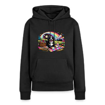 Bernersennenhund beim Picknick - Frauen Premium Bio Hoodie - Schwarz - Vorne - Julia (174cm)