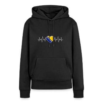 BOSNIE - BOSNA - COEUR - DRAPEAU - CADEAU - Sweat à capuche Premium bio Femme - noir - Devant - Julia (174cm)