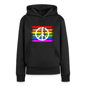 Signe de paix de paix sur le drapeau arc-en-ciel arc-en-ciel - Sweat à capuche Premium bio Femme - noir - Devant - Julia (174cm)