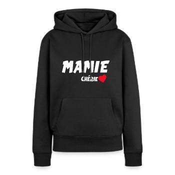 Mamie chérie Cadeau Grand-Mère Citation Famille - Sweat à capuche Premium bio Femme - noir - Devant - Julia (174cm)