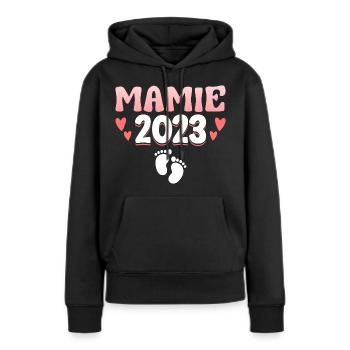Annonce Grossesse 2023 - Future Mamie 2023 - Sweat à capuche Premium bio Femme - noir - Devant - Julia (174cm)