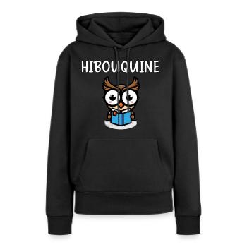 Hibouquine Hibou IL BOUQUINE - Sweat à capuche Premium bio Femme - noir - Devant - Julia (174cm)