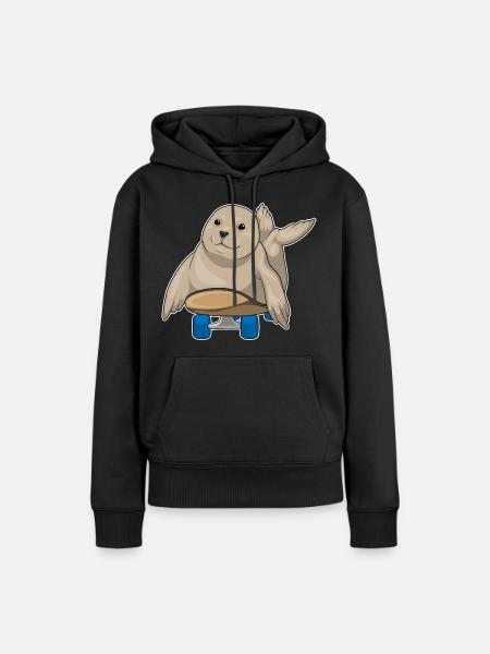 Seehund Skater Skateboard - Frauen Premium Bio Hoodie - Schwarz