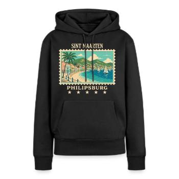 Marque de voyage vintage Sint Maarten Philipsburg - Sweat à capuche Premium bio Femme - noir - Devant - Julia (174cm)
