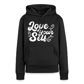 Love your self - Sweat à capuche Premium bio Femme - noir - Devant - Julia (174cm)