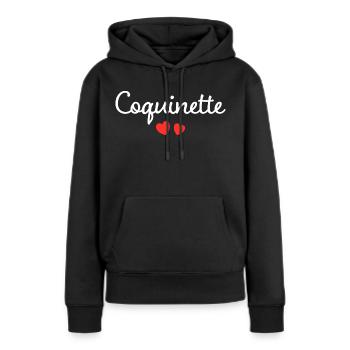 Femme Coquinette Humour Mot Affectueux Couple - Sweat à capuche Premium bio Femme - noir - Devant - Julia (174cm)