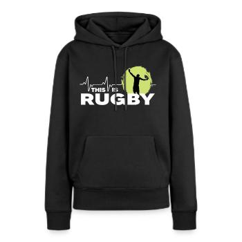 rugby joueurs de rugby saison de rugby c’est le rugby - Sweat à capuche Premium bio Femme - noir - Devant - Julia (174cm)
