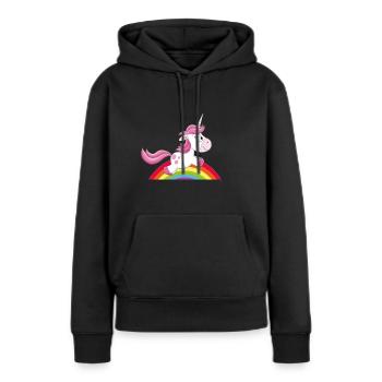 EINHORN MIT REGENBOGEN - Frauen Premium Bio Hoodie - Schwarz - Vorne - Julia (174cm)