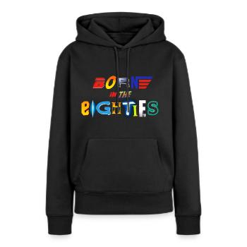 Né dans les années quatre-vingt - Sweat à capuche Premium bio Femme - noir - Devant - Julia (174cm)