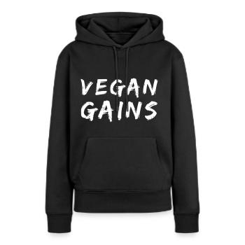Gains végétaliens - Sweat à capuche Premium bio Femme - noir - Devant - Julia (174cm)
