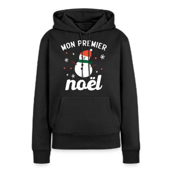 Mon premier noël - Sweat à capuche Premium bio Femme - noir - Devant - Julia (174cm)