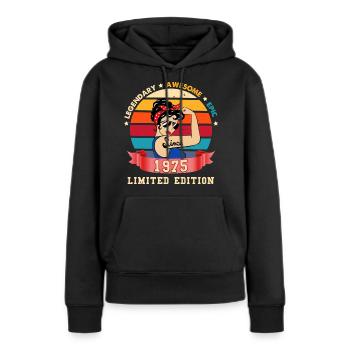 Anniversaire Femme Géniale 1975 Edition Limitée - Sweat à capuche Premium bio Femme - noir - Devant - Julia (174cm)