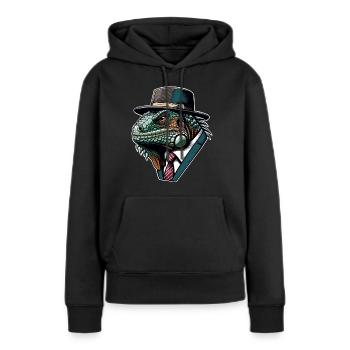 Iguane - Sweat à capuche Premium bio Femme - noir - Devant - Julia (174cm)