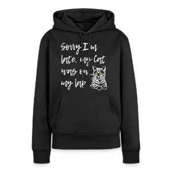 Désolé que le chat soit sur les genoux - Sweat à capuche Premium bio Femme - noir - Devant - Julia (174cm)