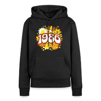 Hippi 40 Ans Femme Anniversaire 1986 - Sweat à capuche Premium bio Femme - noir - Devant - Julia (174cm)