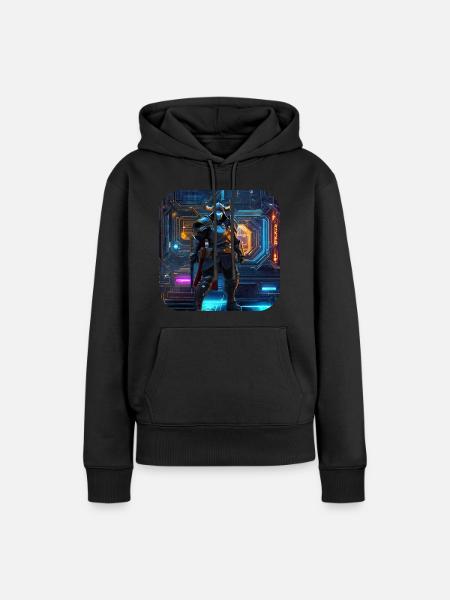 Cooler Cyberspace Krieger - Frauen Premium Bio Hoodie - Schwarz