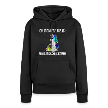 Licorne disant ironie Funny cadeau cadeau pipi - Sweat à capuche Premium bio Femme - noir - Devant - Julia (174cm)