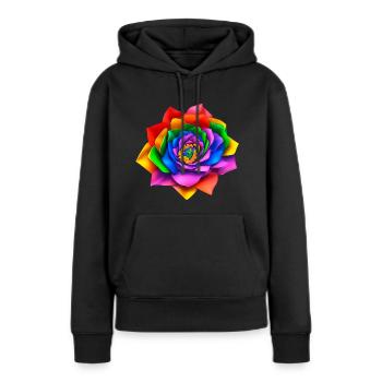 Lebendige 3D Regenbogenblume - Frauen Premium Bio Hoodie - Schwarz - Vorne - Julia (174cm)