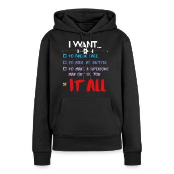JE VEUX TOUT - Sweat à capuche Premium bio Femme - noir - Devant - Julia (174cm)