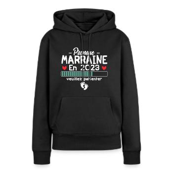Promue marraine en 2023 - Sweat à capuche Premium bio Femme - noir - Devant - Julia (174cm)