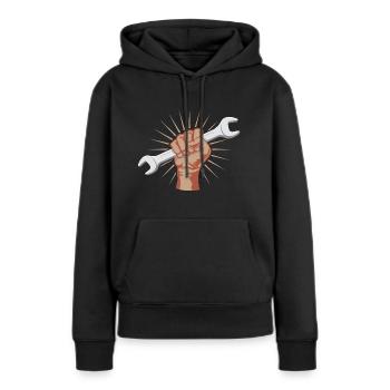 Starker Bastler! Schraubenschluessel Mechaniker - Frauen Premium Bio Hoodie - Schwarz - Vorne - Julia (174cm)