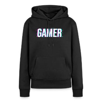 Gamer Zocker Glitch - Frauen Premium Bio Hoodie - Schwarz - Vorne - Julia (174cm)
