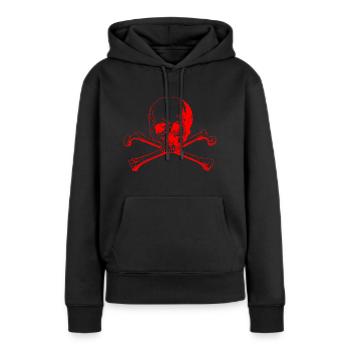 Totenschädel mit gekreuzten Knochen in rot - Frauen Premium Bio Hoodie - Schwarz - Vorne - Julia (174cm)